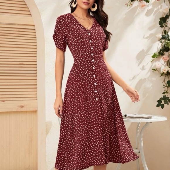 Boho floral print button through midi dress - Picture 10 of 10